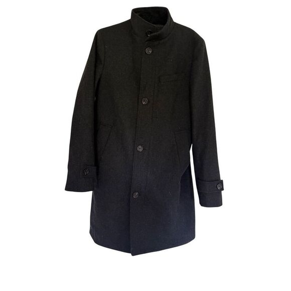 Zara Mens Charcoal Gray Wool Blend Zip Button High Neck Trench Coat Size Medium - Picture 1 of 16